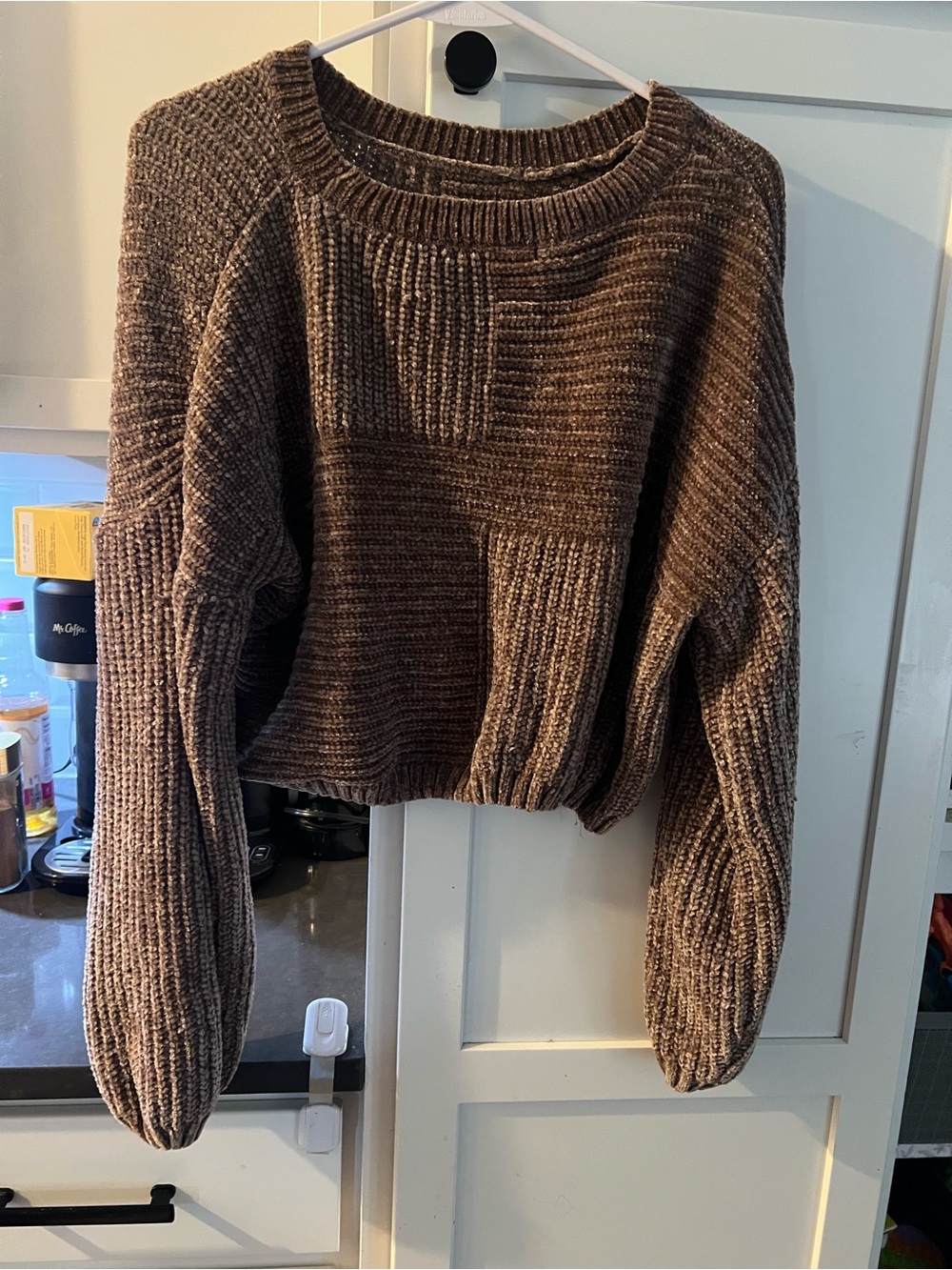 Altar’d State Brown Chenille Patchwork Sweater Women S Oversized Cropped - Picture 8 of 8